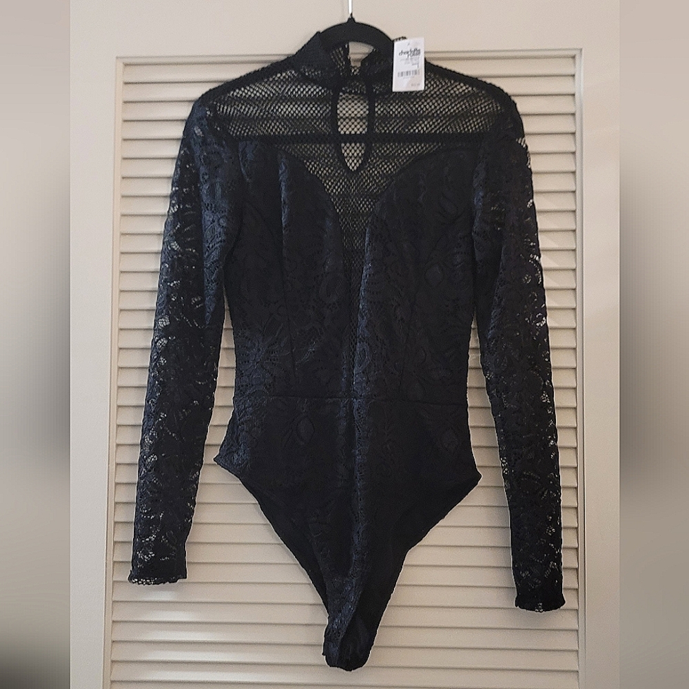 Charlotte Russe - (NWT) Black Mesh Long-Sleeve Intimate Bodysuit